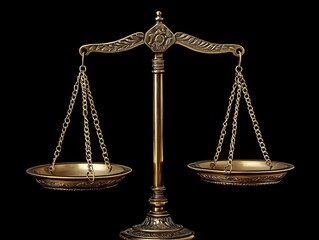 Antique-Style Golden Balance Scales Symbolizing Justice, Fairness, and Legal Equality, Isolated on a White Background for Law, Ethics, and Weighing Concepts