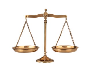 Antique-Style Golden Balance Scales Symbolizing Justice, Fairness, and Legal Equality, Isolated on a White Background for Law, Ethics, and Weighing Concepts