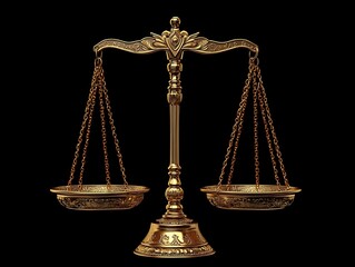 Antique-Style Golden Balance Scales Symbolizing Justice, Fairness, and Legal Equality, Isolated on a White Background for Law, Ethics, and Weighing Concepts