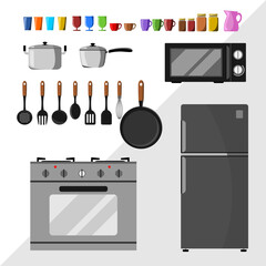 Kitchen and home appliances icons set. Vector illustration in flat style