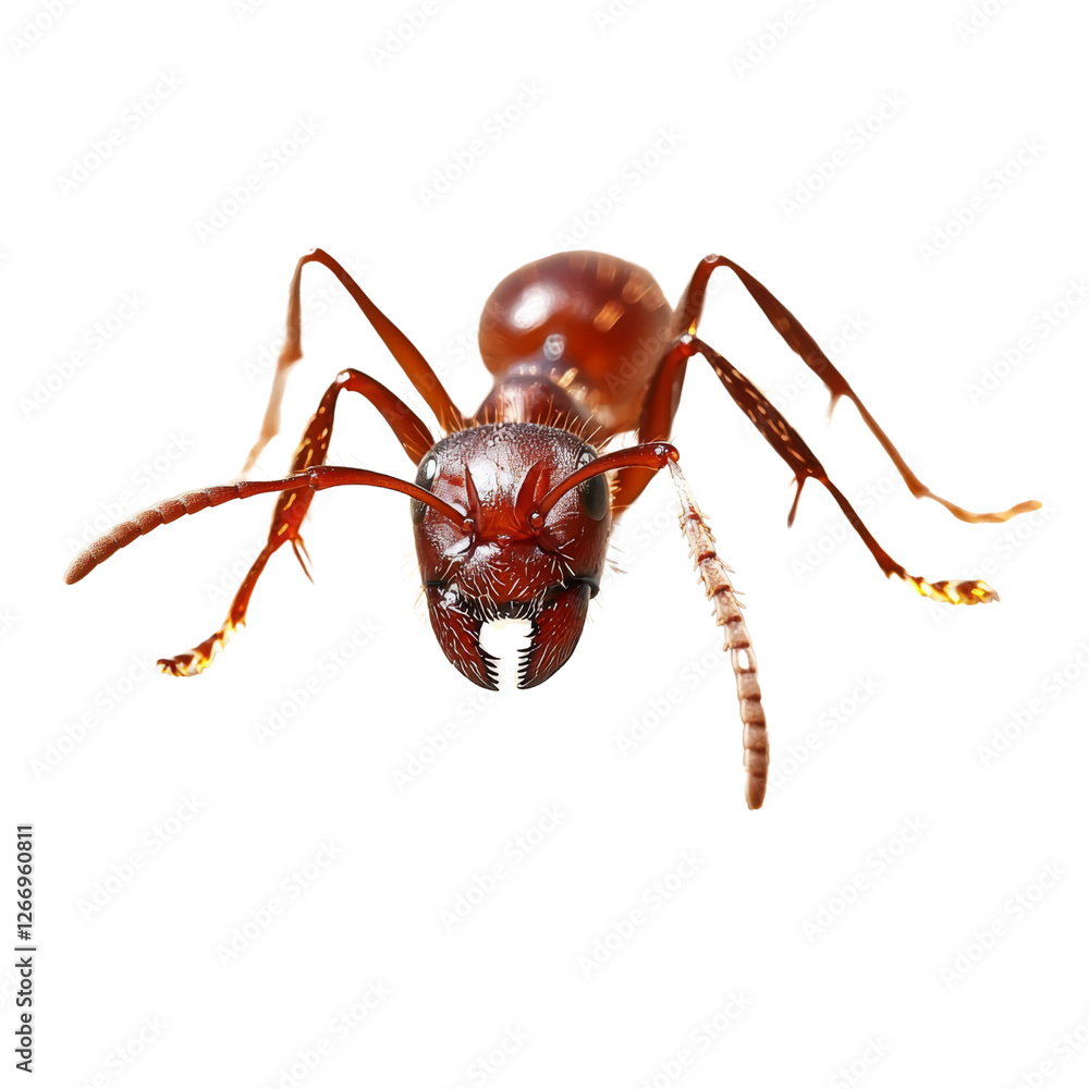 Poster realistic close up of red ant showcasing its detailed features and texture. this highlights intricat