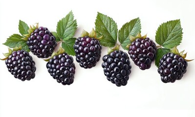 Fresh Ripe Blackberries Flying on White Background