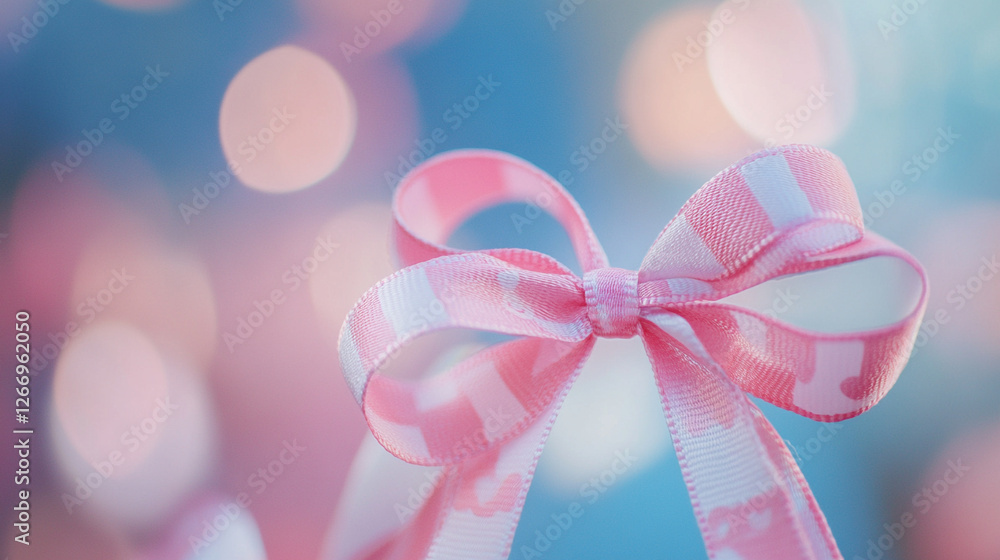 Poster elegant pink ribbon bow against a soft bokeh background creating a joyful atmosphere