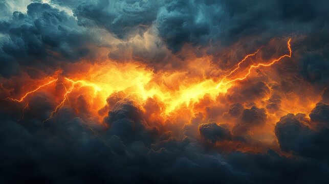 Glowing Orange Lightning in Stormy Sky