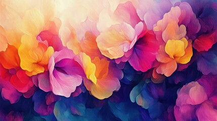 Obraz premium Abstract Impressionist Floral Artwork in Pink Purple Yellow Watercolor Background