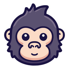cute gorilla head wild animal cartoon character flat color vector illustration template design