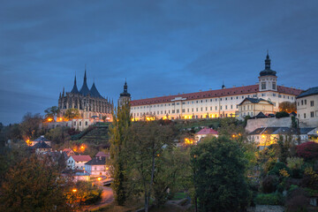 Kutna Hora, Czechia. Church of Saint Barbara and former Jesuit College at dusk