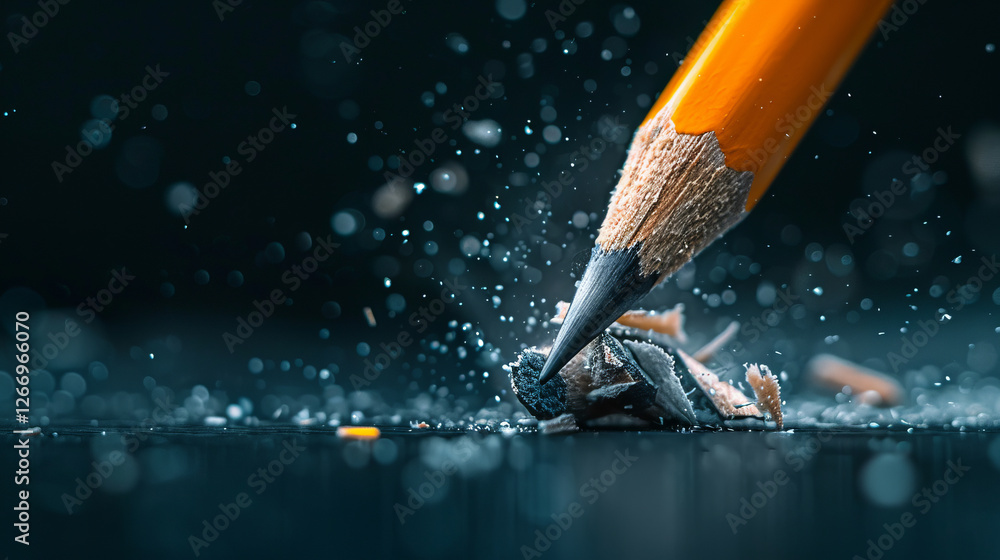 Poster pencil sharpening in motion: a close-up shot captures the dynamic moment a pencil is being sharpened
