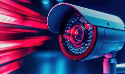 Futuristic Surveillance Camera with Infrared Night Vision in Neon Light
