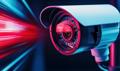 Futuristic Surveillance Camera with Infrared Night Vision in Neon Light