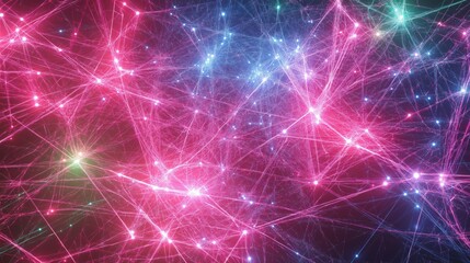 Fototapeta premium Intricate neon digital network with glowing nodes and interconnected lines