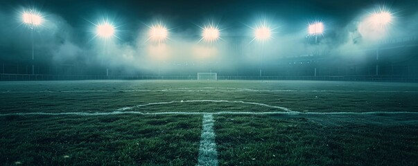 A soccer field with a white line on the grass