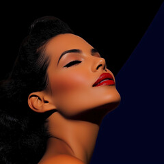 Stunning Latina Woman with Bold Red Lips and Dramatic Lighting