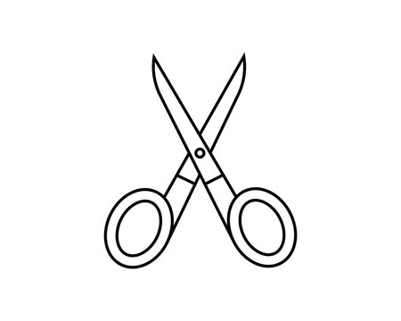 Simple, clean line art illustration of scissors. Perfect for websites, apps, or educational materials needing a clear, versatile graphic.  Ideal for crafting, cutting, or general tool concepts.