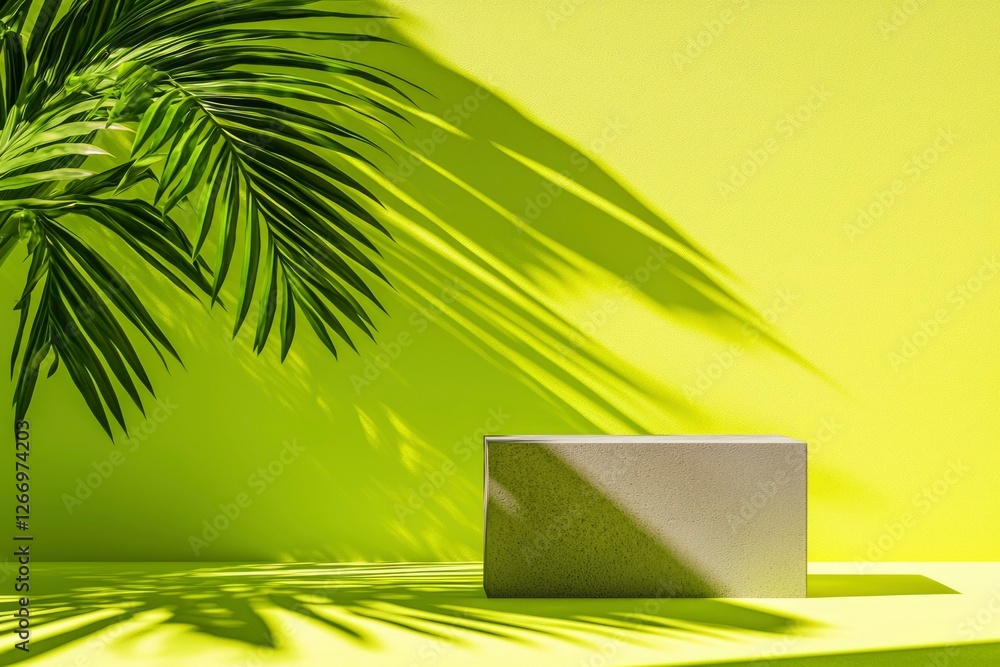 Poster tropical mockup empty block with palm shadows on a bright backdrop display