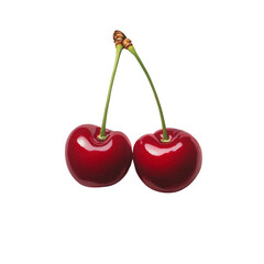 Fresh red cherries with green stems, perfect for desserts or snacks. Their vibrant color and glossy surface make them visually appealing and delicious