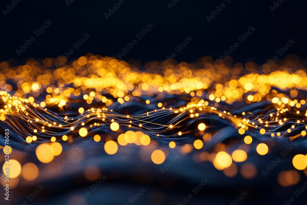 Poster abstract light strings flow over dark fabric. background is blurred