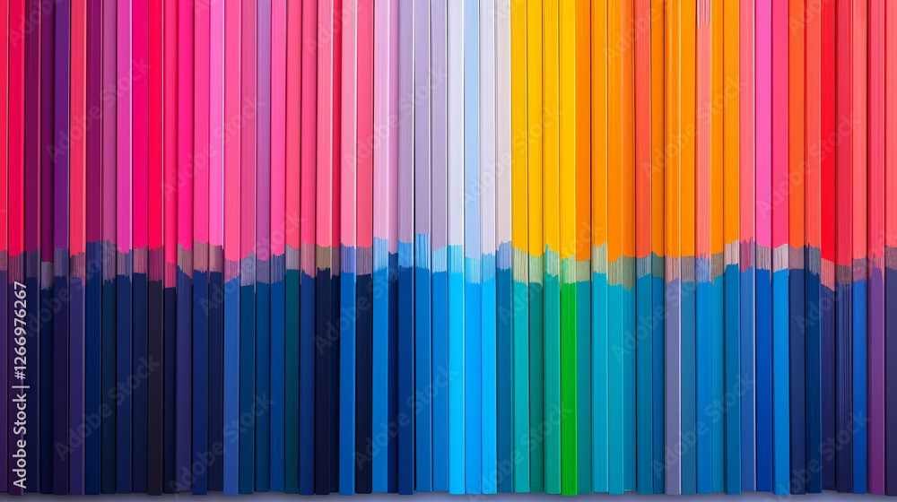 Poster vibrant spectrum of colored pencils: a captivating array of colored pencils, arranged in a spectrum 