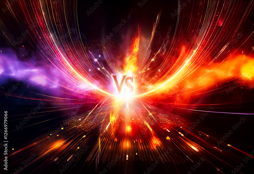 Poster Dynamic abstract background with vibrant streaks of light emanating from a central point.  A powerful visual with contrasting colors creating an energetic and explosive feel.