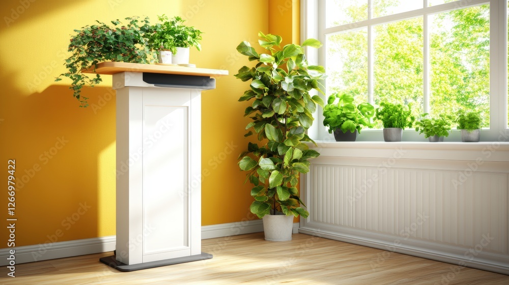Poster plant in a pot with 3d background for product presentation in studio room setting