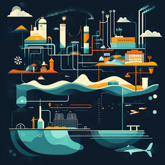 Sustainable Energy from Ocean Heat Diagram, dark blue background