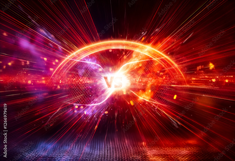 Aufkleber Dynamic burst of red and purple light from a central point, suggesting a powerful explosion or intense competition.