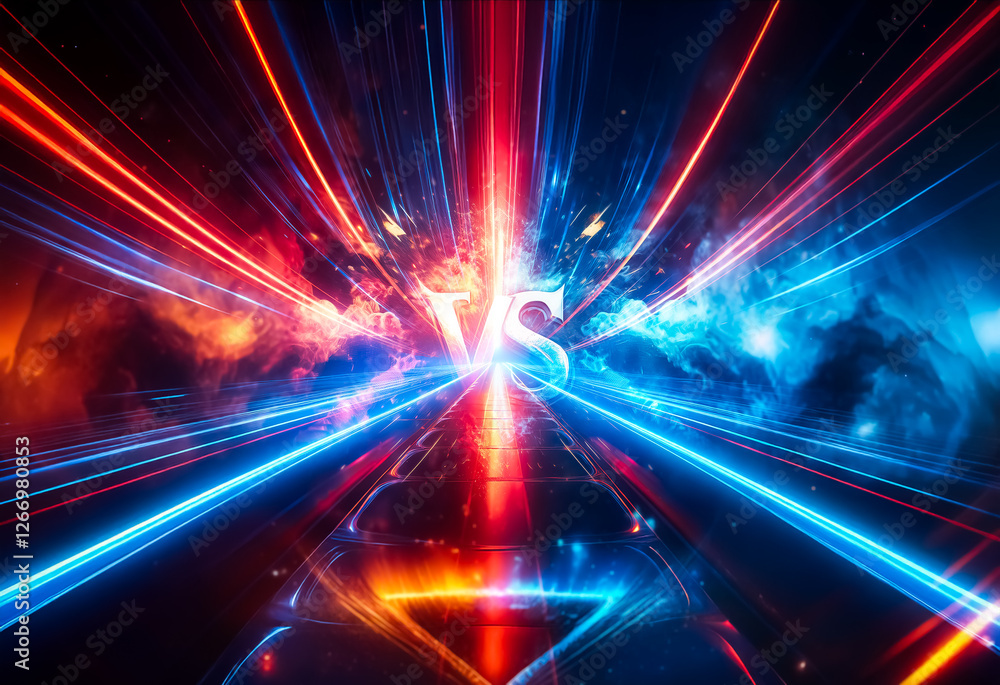 Leinwandbilder vibrant red and blue light streaks dynamically converge, creating an energetic and futuristic clash 