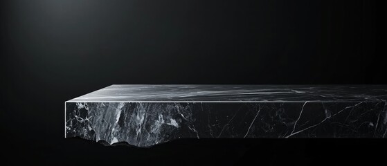 Dark Marble Tabletop Display Against Black Background