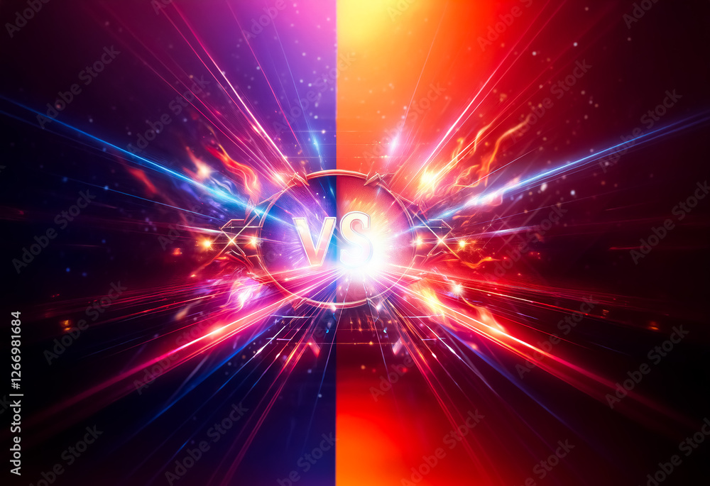Fototapete a vibrant image split into blue and red, with bright rays emanating from the center. dynamic and ene