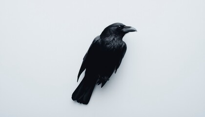 Obraz premium A raven perched, isolated against a bright sky. For mystery or poetry
