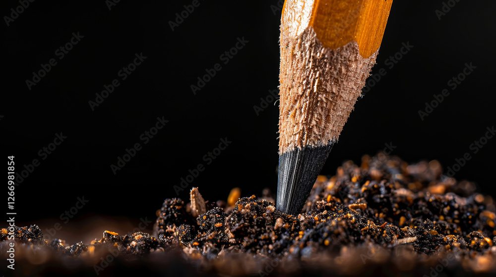 Poster the power of the pen: a close-up shot captures the point of a sharpened pencil poised above a bed of