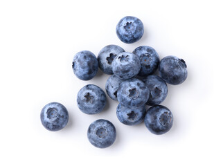 Flat lay of blueberries isolated on white. Clipping path.