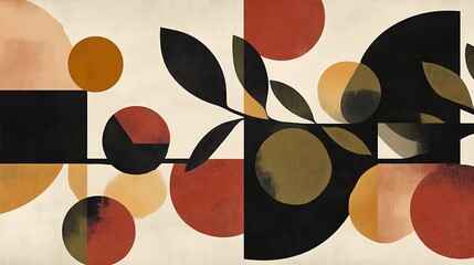 Abstract Geometric Artwork Featuring Branch and Circles