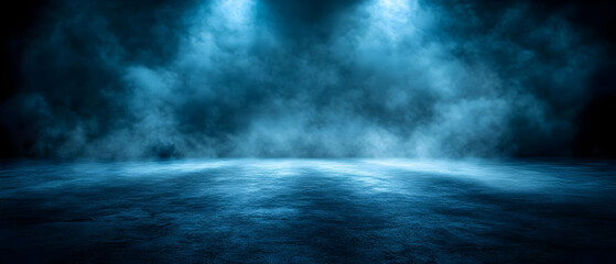 Fototapeta premium Blue smoky stage, dark background