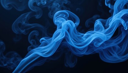 Fototapeta premium Abstract blue smoke swirls against dark background