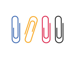 Paper clip icons set on white background. Paperclips in flat style. Office Paper Clip sign. Vector illustration