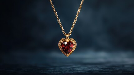 Antique Style Pendant Necklace with Rich Garnet Heart Charm Design