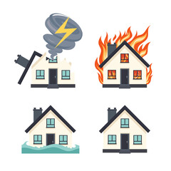 Vector Illustration of House Disasters and Damage