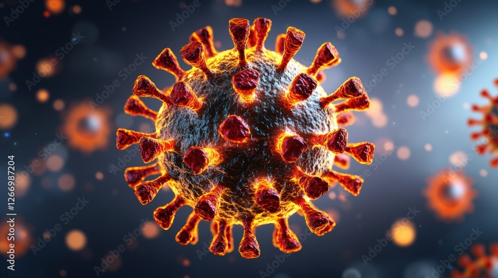 Poster close up of a virus cell with detailed structure and generative ai rendering for scientific visualiz