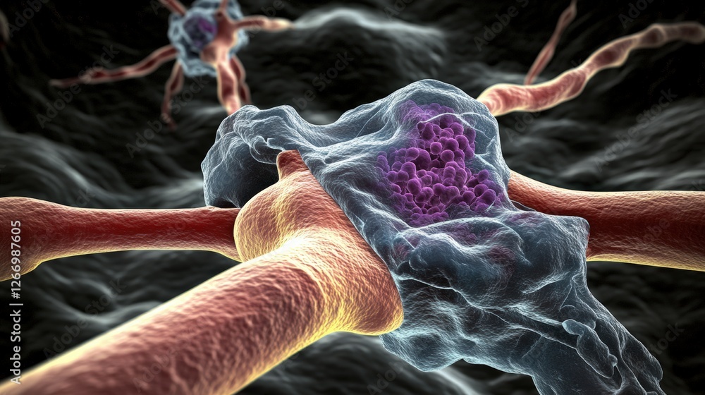 Aufkleber close up of a virus cell with detailed structure and cellular components in high resolution imagery