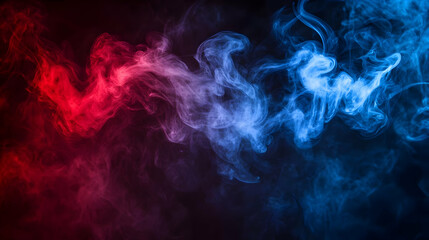 Obraz premium Red blue smoke swirls, dark background, abstract art
