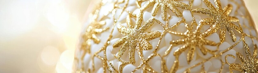 A beautifully crafted decorative egg featuring intricate golden floral patterns on a soft, luminous background.