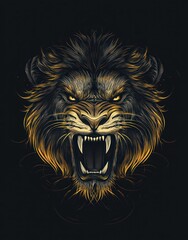 Obraz premium Roaring lion, dark background, wild animal portrait, graphic design
