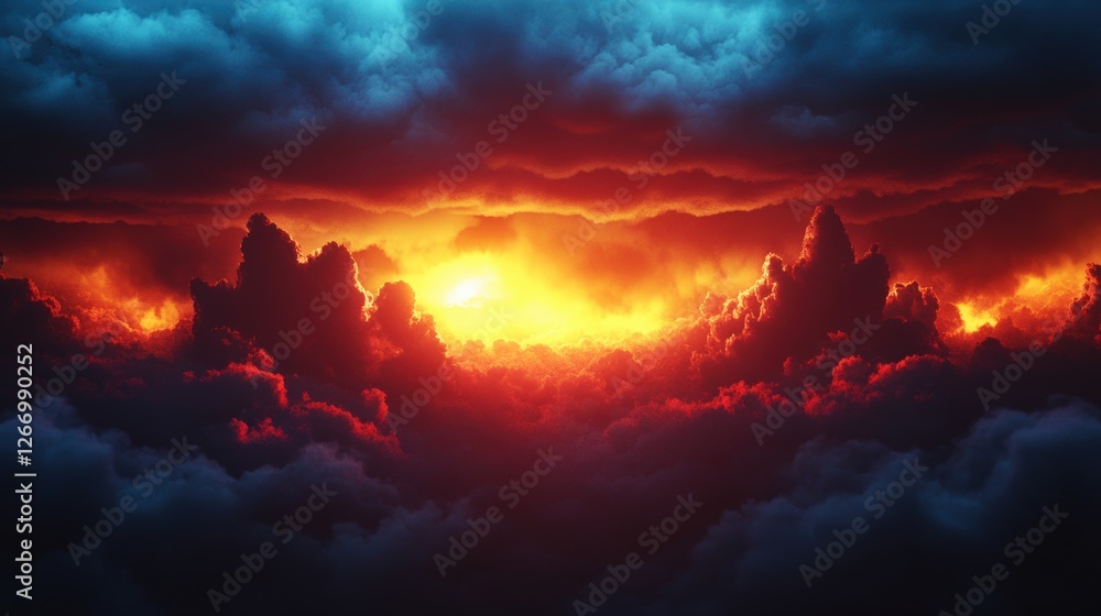 Poster red sky with clouds creating a dramatic background and warm smoky atmosphere in the sky