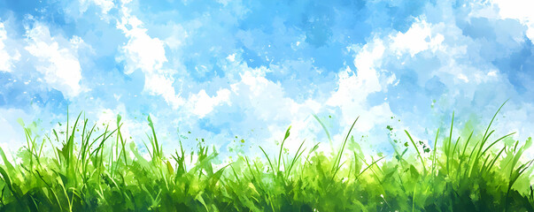 Obraz premium Sunny sky over green grass