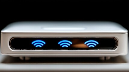 Obraz premium Wireless router signal strength, home network, dark background, internet connectivity