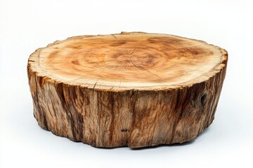 Rustic wood slice display, studio, isolated background, product placement