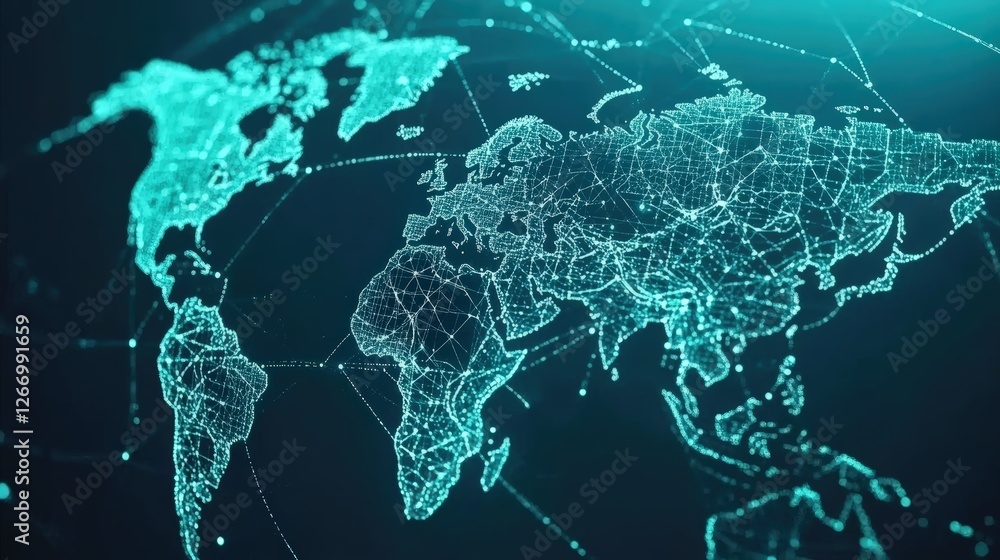 Aufkleber world map illustration with lines and dots representing global logistics network and interconnection