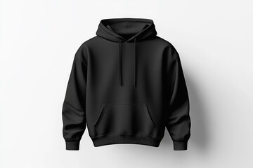 MOCKUP OF A BLACK HOODIE, FRONT VIEW ON WHITE PLAIN BACKGROUND.