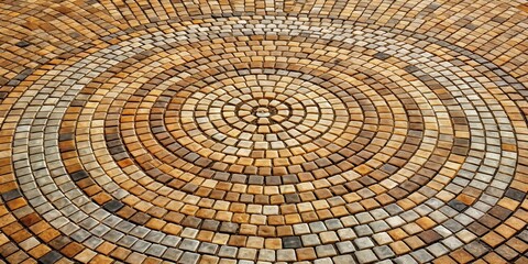 Naklejka premium Concentric Circles of Multi-hued Paving Stones Forming a Circular Pattern